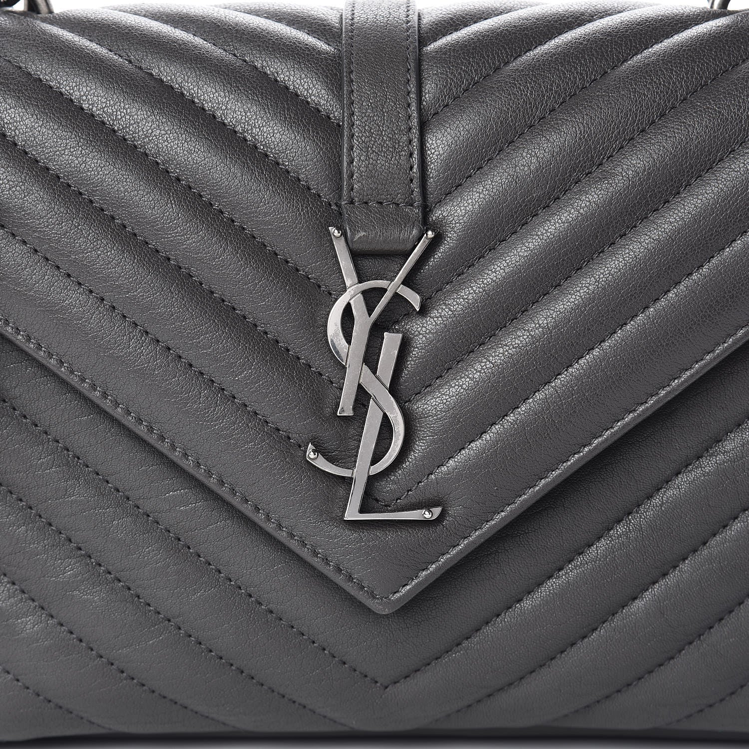 Saint Laurent Sheepskin Matelasse Chevron Monogram Medium College Bag Asphalt 9 of 12