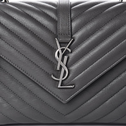 Saint Laurent Sheepskin Matelasse Chevron Monogram Medium College Bag Asphalt 9 of 12