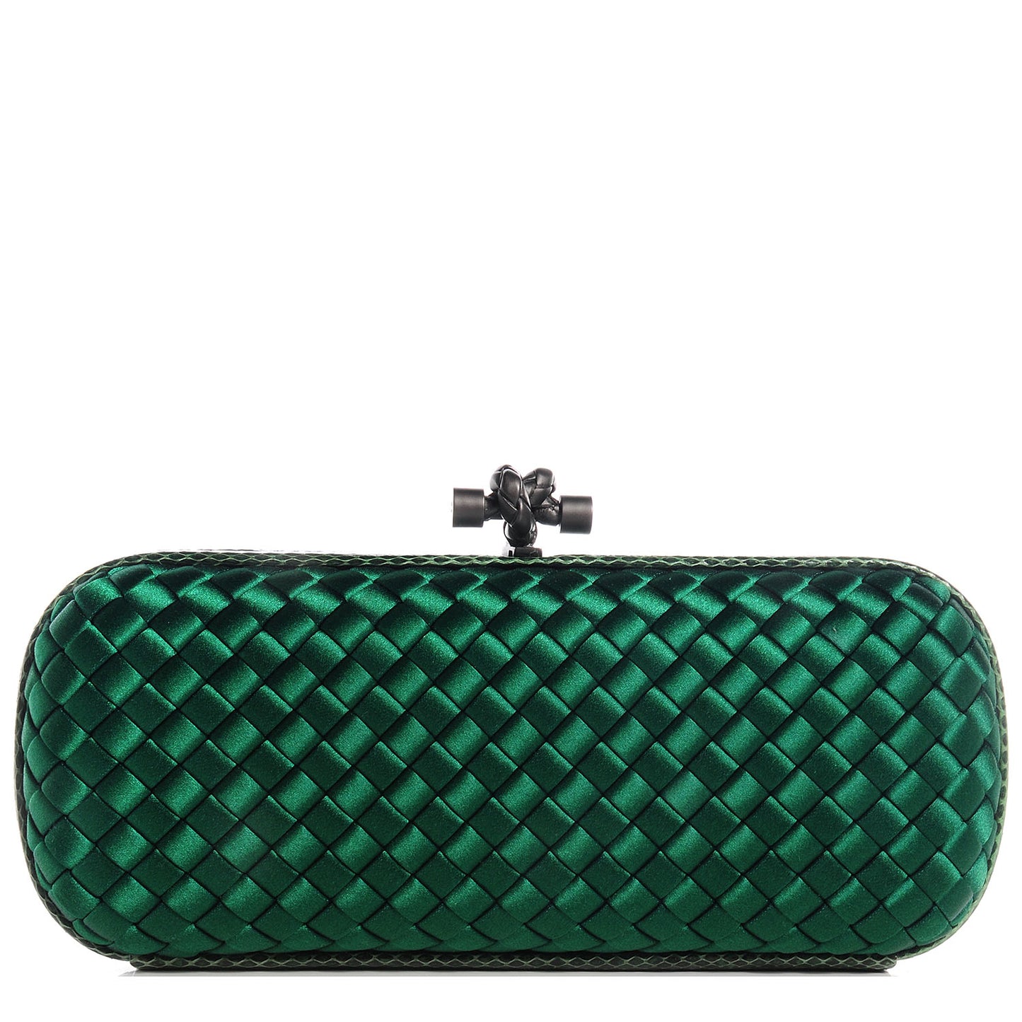 BOTTEGA VENETA Satin Intreccio Impero Ayers Stretch Knot Clutch Emerald