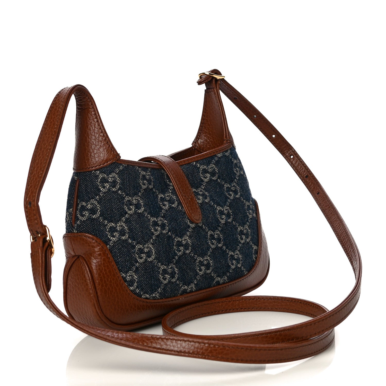Gucci New Denim GG Monogram Calfskin Mini Jackie 1961 Hobo Blue Tea Cuir 3 of 11