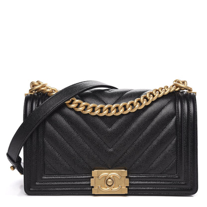 Chanel Caviar Chevron Quilted Medium Boy Flap Black 1 of 11
