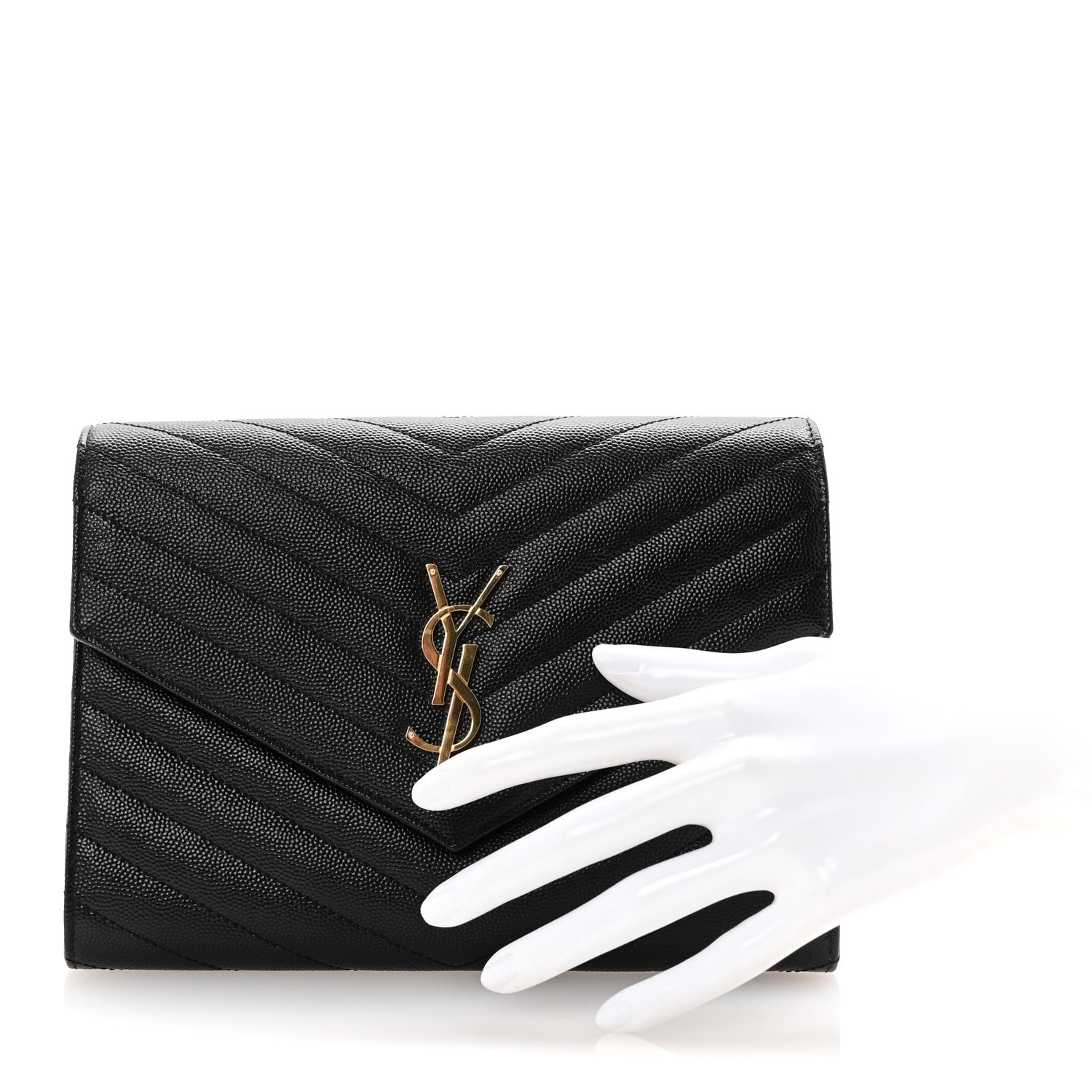 Saint Laurent Grain De Poudre Matelasse Chevron Monogram Envelope Clutch Black 2 of 7