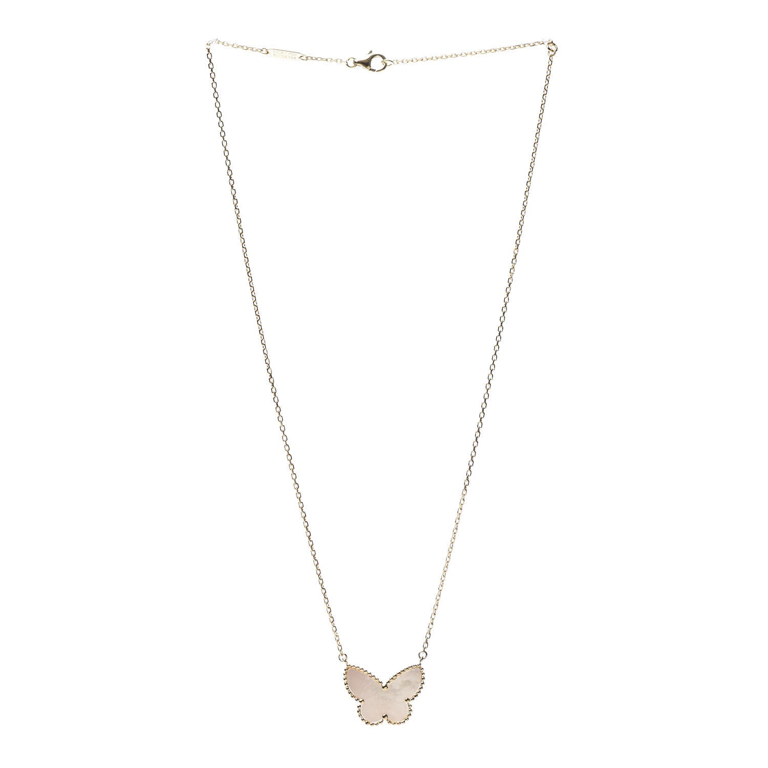 Van Cleef & Arpels 18K Yellow Gold Mother of Pearl Lucky Alhambra Butterfly Pendant Necklace 3 of 4