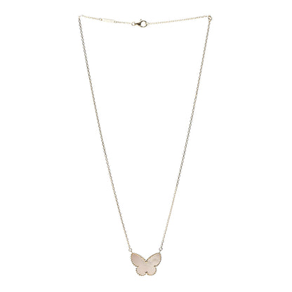 Van Cleef & Arpels 18K Yellow Gold Mother of Pearl Lucky Alhambra Butterfly Pendant Necklace 3 of 4