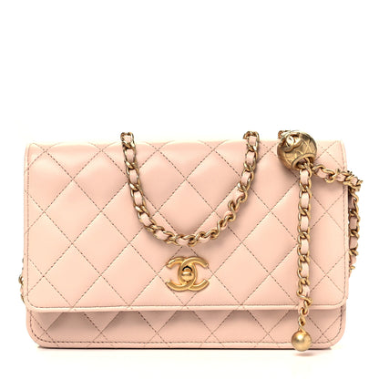 Chanel Lambskin Quilted CC Pearl Crush Wallet on Chain WOC Light Beige 1 of 8