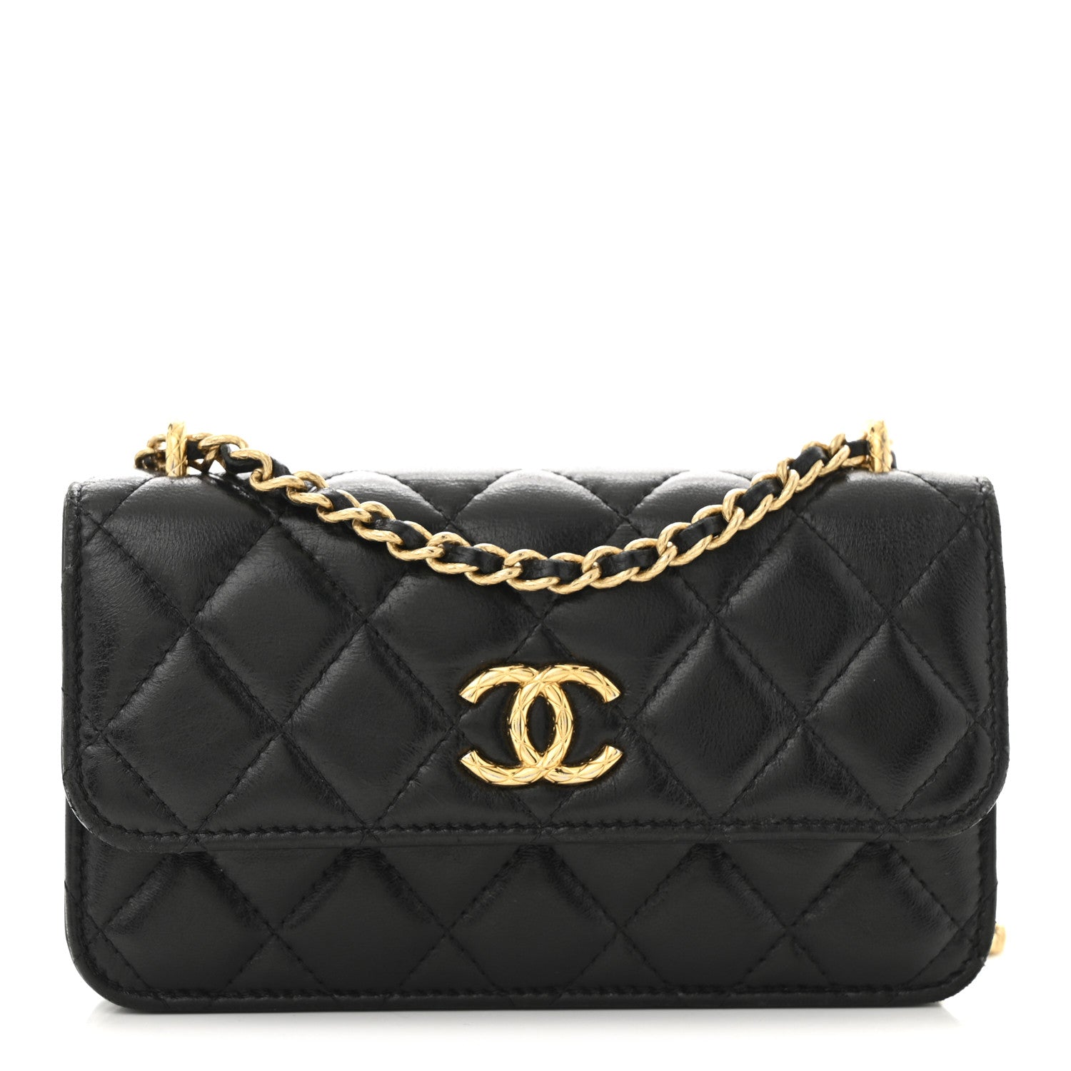 Chanel Lambskin Quilted Dynasty Flap Phone Holder With Chain Black 1 of 12