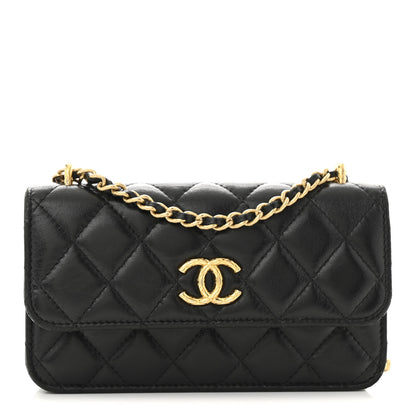Chanel Lambskin Quilted Dynasty Flap Phone Holder With Chain Black 1 of 12