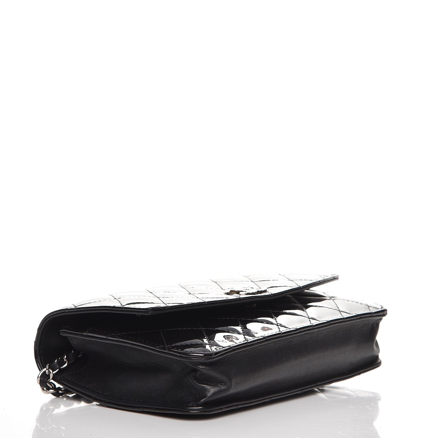 Patent Quilted Brilliant Wallet On Chain WOC Black