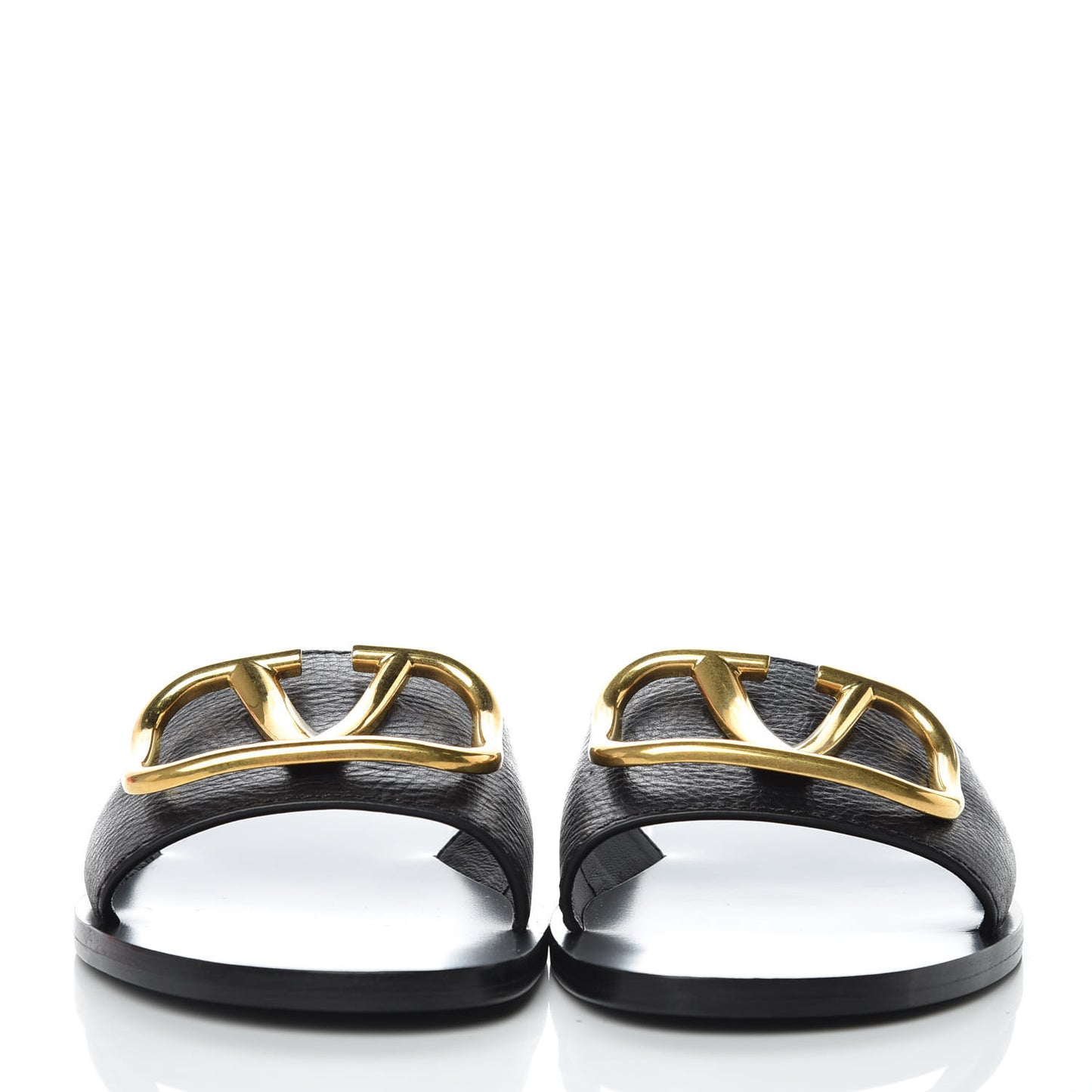 Grainy Cowhide Vlogo Flat Slide Sandals 36 Black