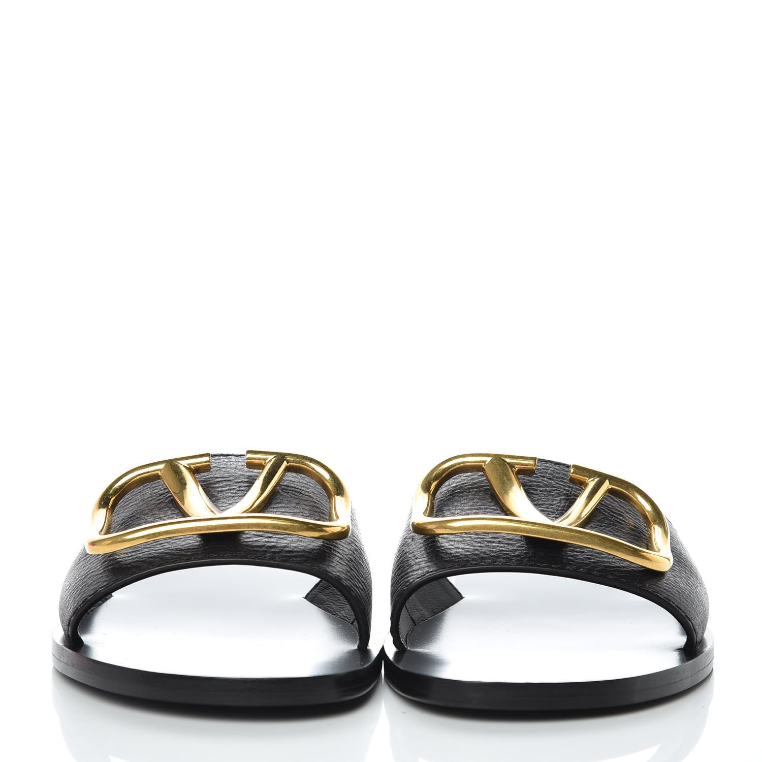 Valentino Garavani Grainy Cowhide Vlogo Flat Slide Sandals 36 Black 2 of 9