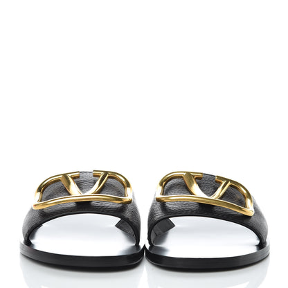 Valentino Garavani Grainy Cowhide Vlogo Flat Slide Sandals 36 Black 2 of 9
