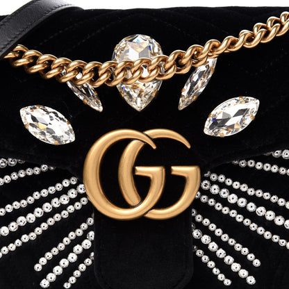 Gucci Velvet Matelasse Marquise Crystals Embroidered Small GG Marmont Shoulder Bag Black 10 of 10