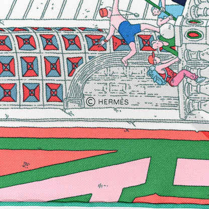 Hermes Silk Le Grand Prix Au Faubourg Scarf 90 Bleu Rose Menthol 4 of 5