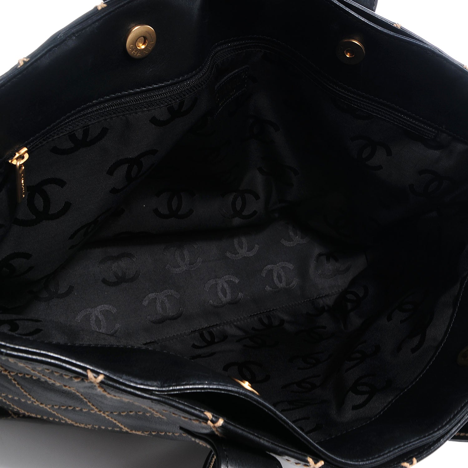 Chanel Leather Contrast Stitch Surpique Shopping Tote Black 5 of 7