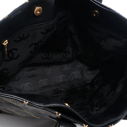 Chanel Leather Contrast Stitch Surpique Shopping Tote Black 5 of 7