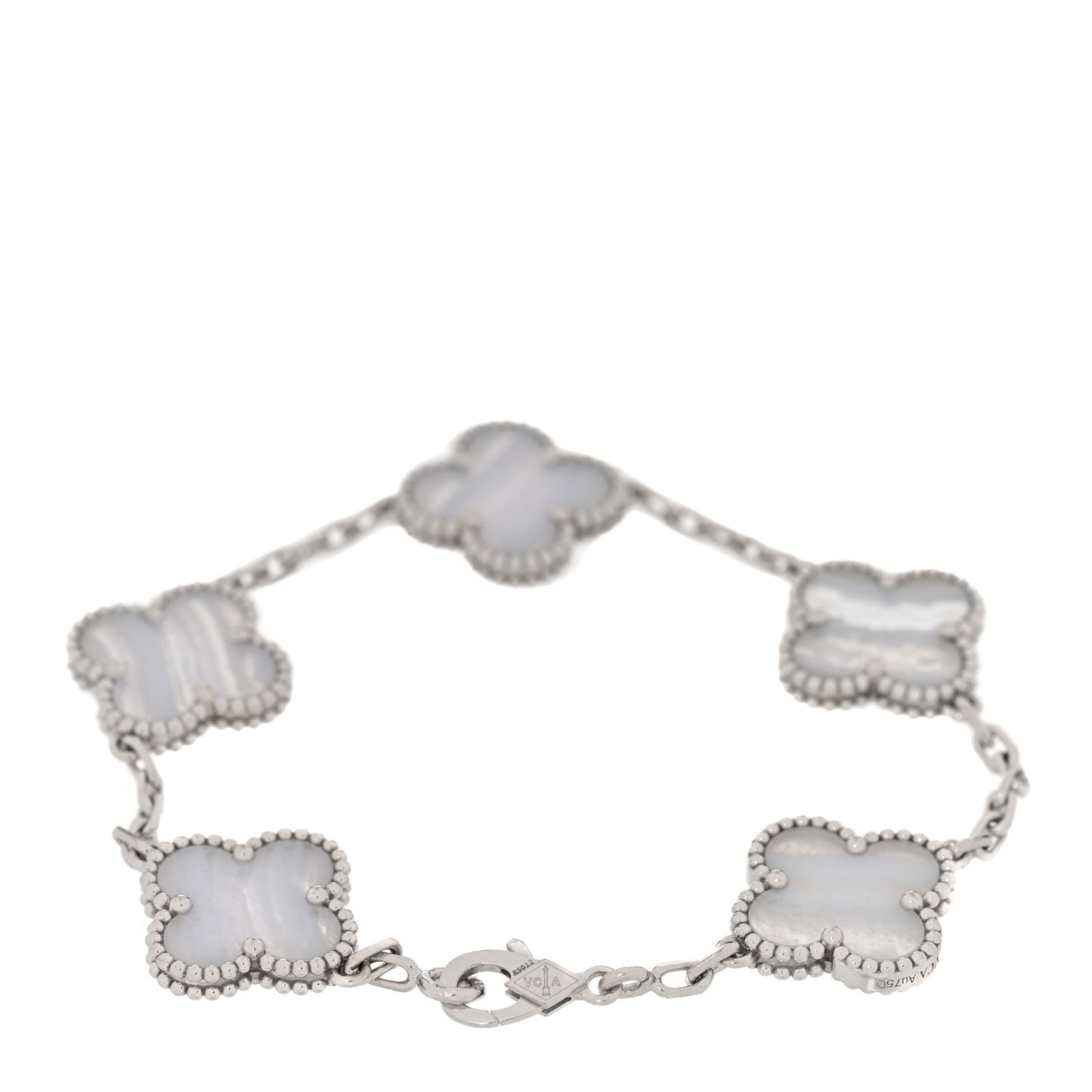 18K White Gold Chalcedony 5 Motifs Vintage Alhambra Bracelet