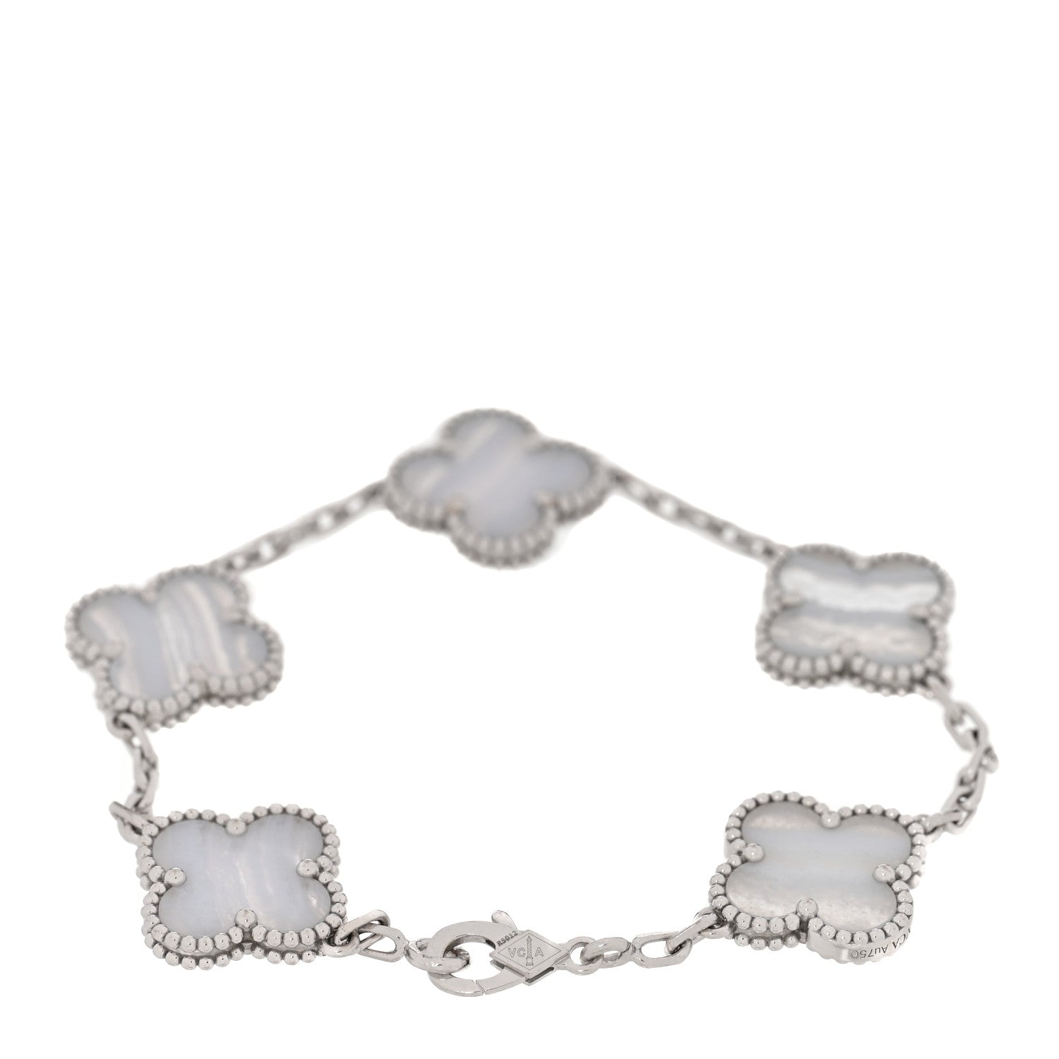 Van Cleef & Arpels 18K White Gold Chalcedony 5 Motifs Vintage Alhambra Bracelet 2 of 5