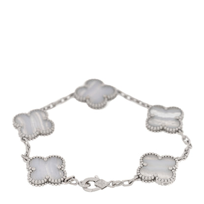 Van Cleef & Arpels 18K White Gold Chalcedony 5 Motifs Vintage Alhambra Bracelet 2 of 5