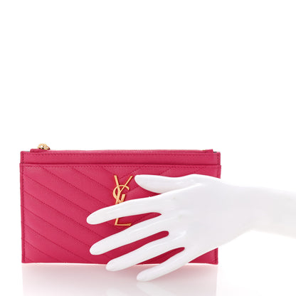 Saint Laurent Grain De Poudre Chevron Monogram Bill Pouch Fresh Fuxia 2 of 8