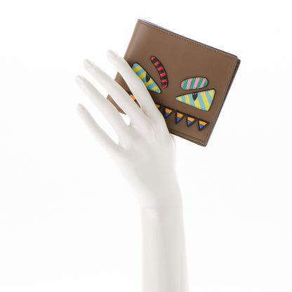 Fendi Vitello Elite Striped Eye Monster Bi-Fold Wallet Moka 2 of 7