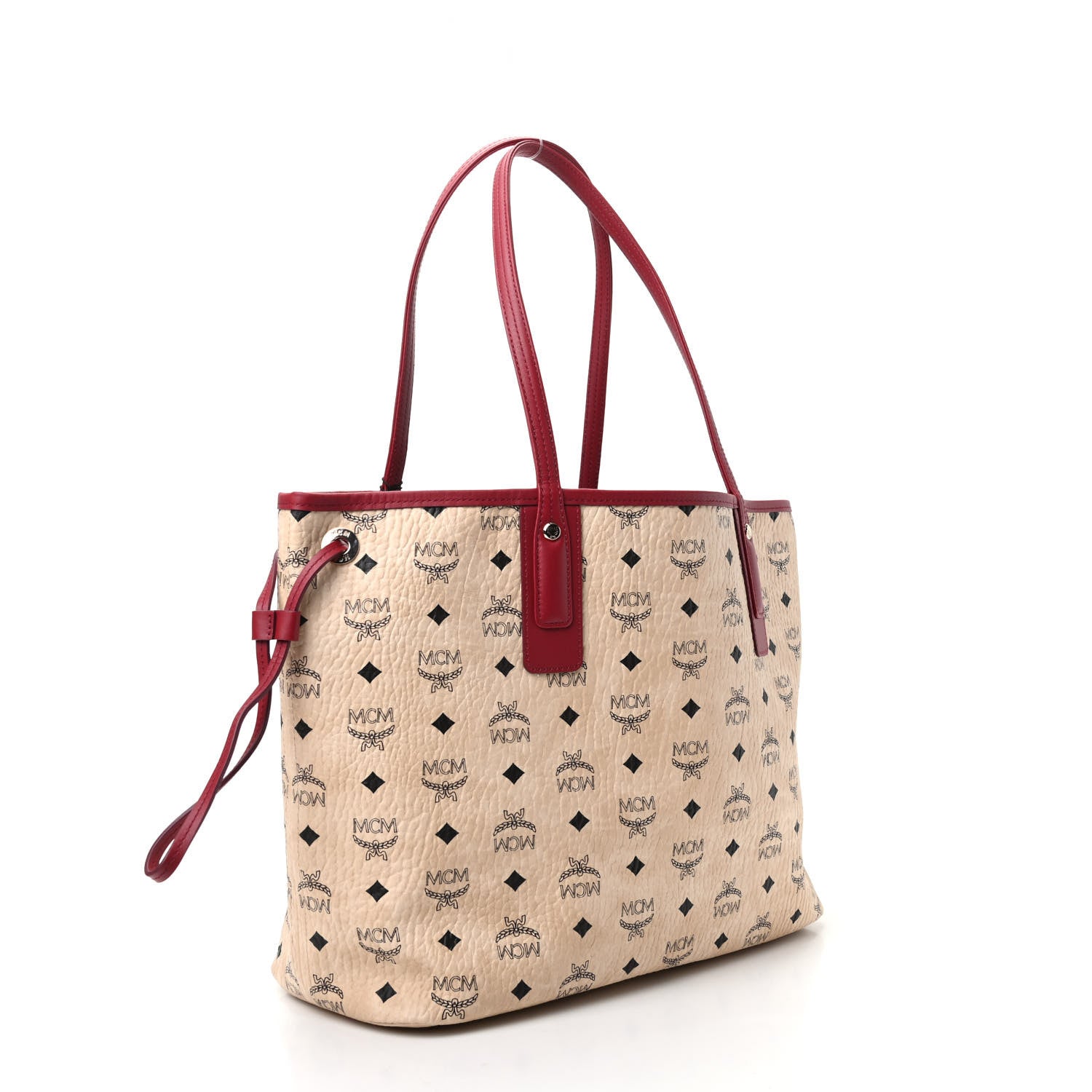 MCM Visetos Medium Liz Reversible Shopper Tote Beige Red 3 of 9