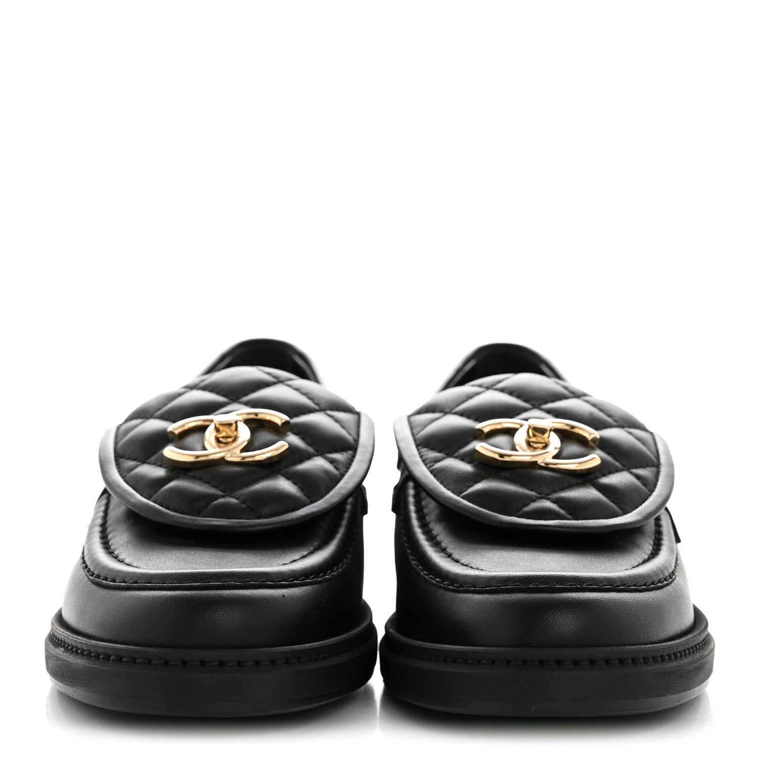 Chanel Lambskin Quilted CC Turnlock Loafers 37 Black 3 of 9