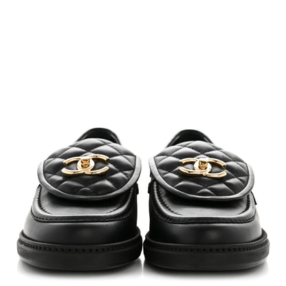 Chanel Lambskin Quilted CC Turnlock Loafers 37 Black 3 of 9