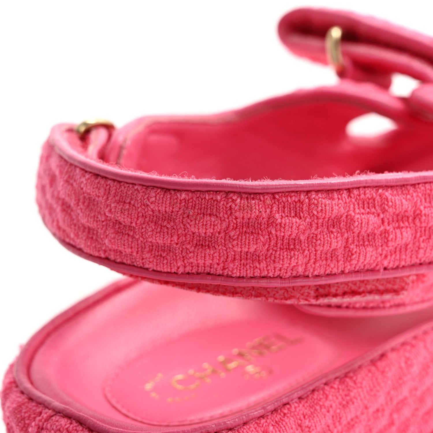Chanel Knit Fabric Velcro Dad Sandals 39 Pink 9 of 11