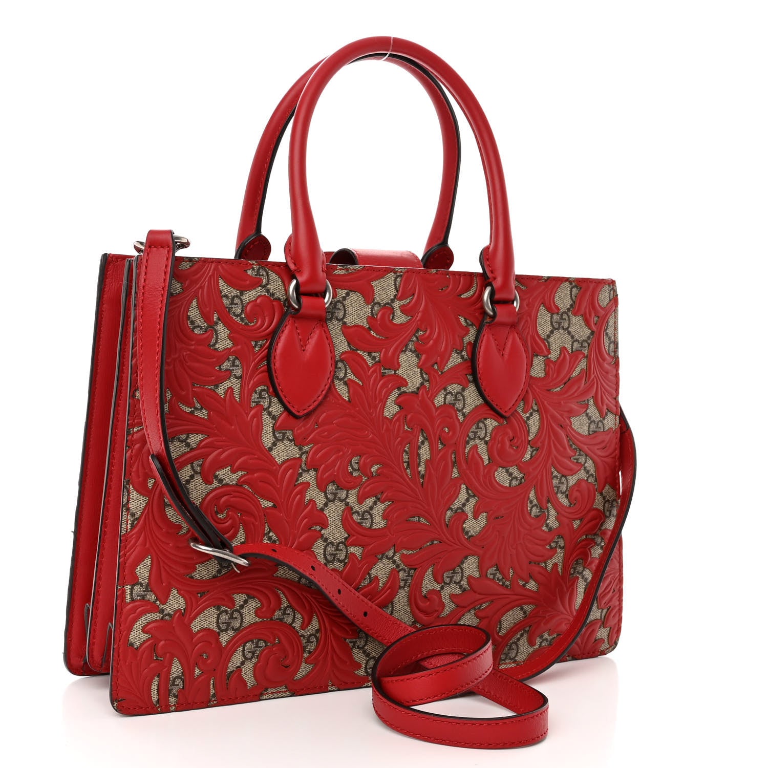 Gucci GG Supreme Monogram Arabesque Small Top Handle Bag Beige Hibiscus Red 3 of 10