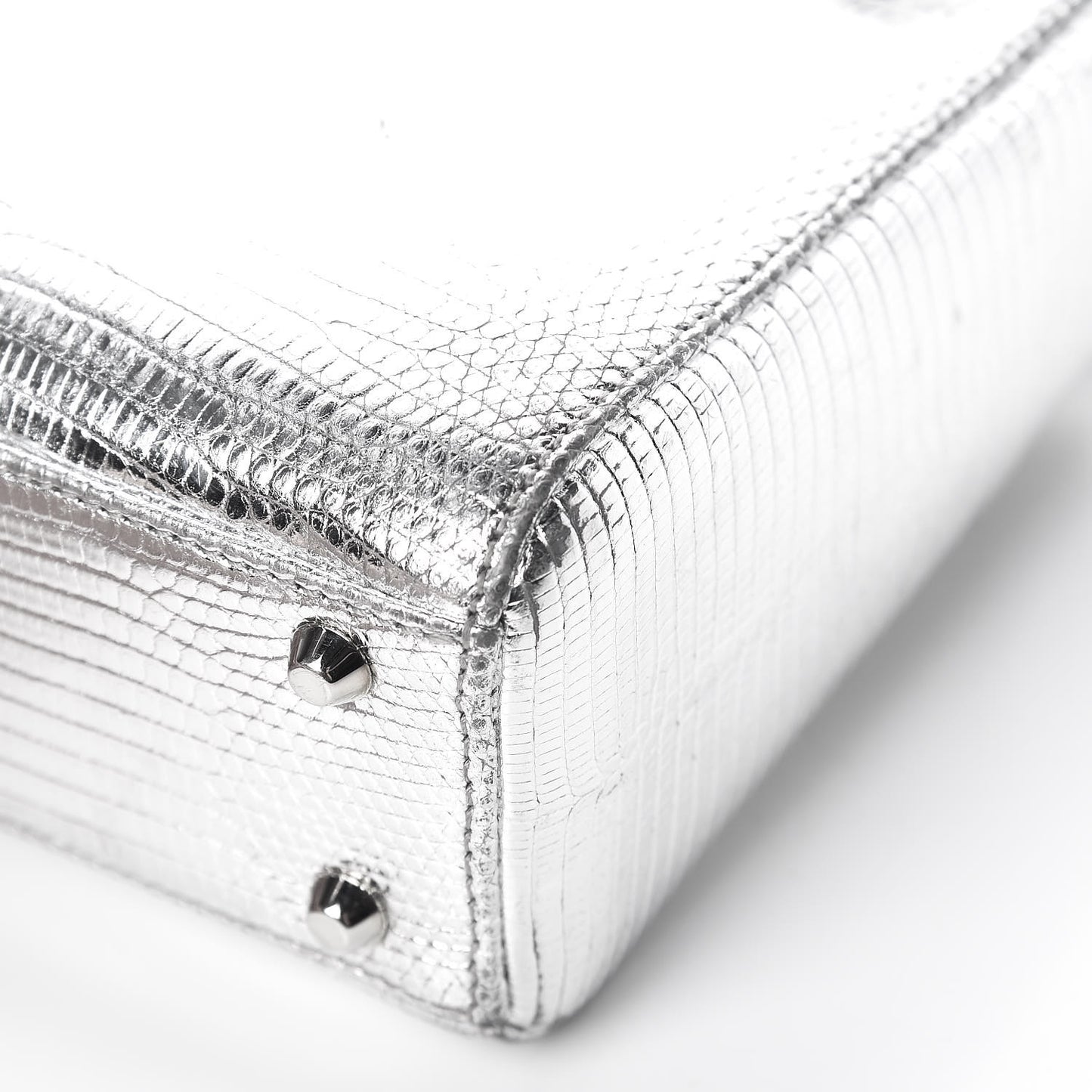 Metallic Lizard Mini Lady Dior Silver