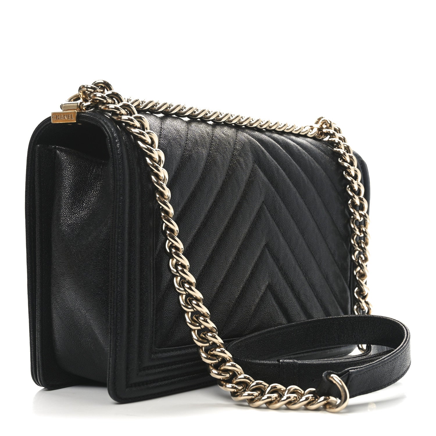 Chanel Caviar Chevron Quilted New Medium Boy Flap Black 3 of 11