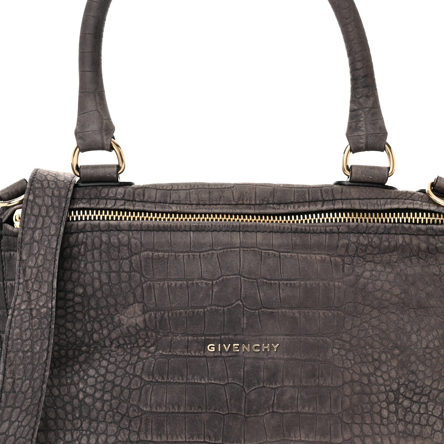 Givenchy Nubuck Crocodile Embossed Medium Pandora Dark Grey 9 of 12