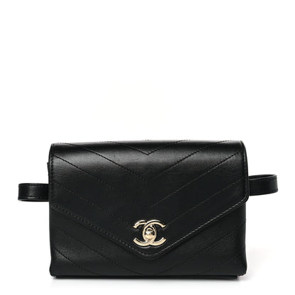 Chanel Calfskin Chevron Stitched Coco Waist Bag Black 1 of 9