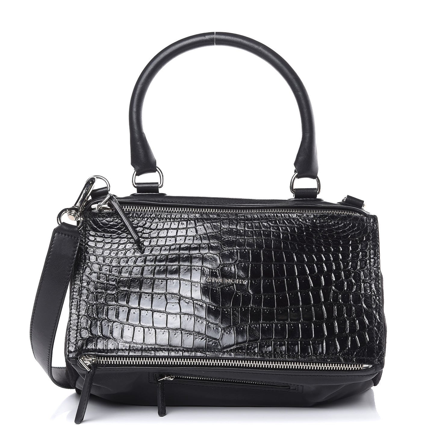Calfskin Crocodile Embossed Medium Pandora Black