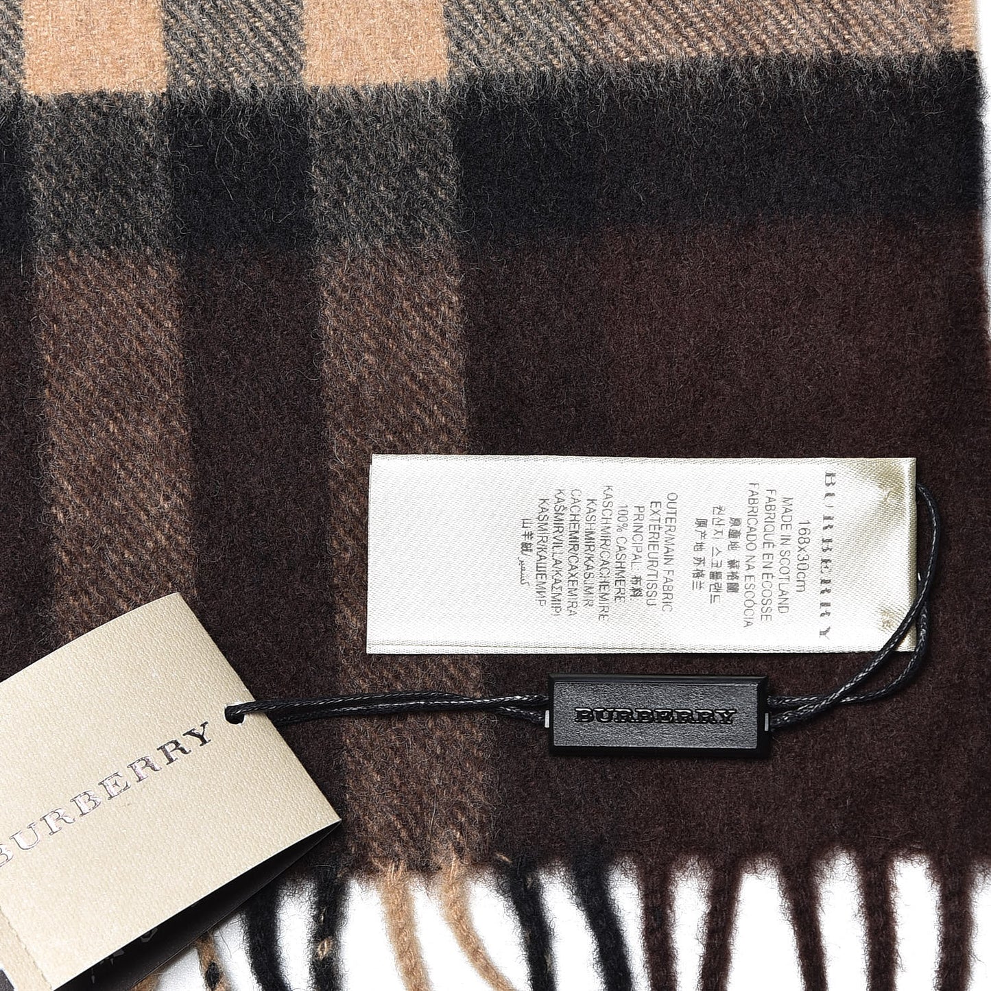 Cashmere Giant Check Fringe Scarf Dark Chestnut