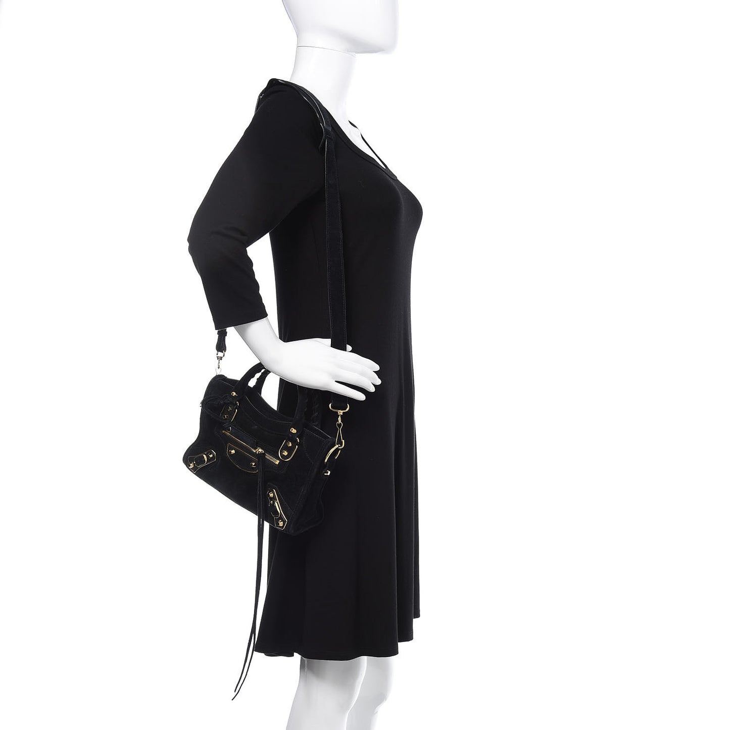 Baby Daim Suede Gold Metallic Edge Hardware Mini City Black