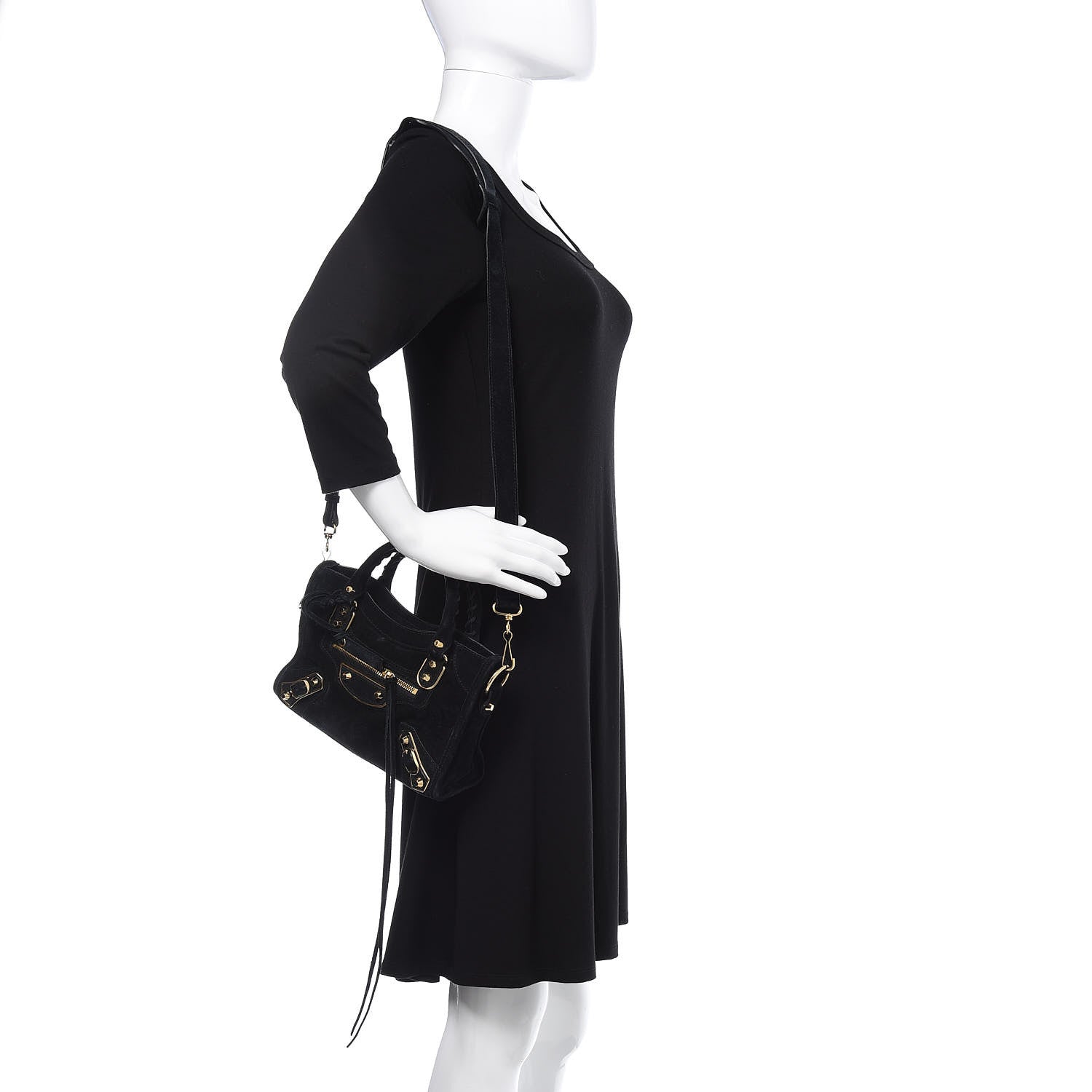 Balenciaga Baby Daim Suede Gold Metallic Edge Hardware Mini City Black 2 of 12