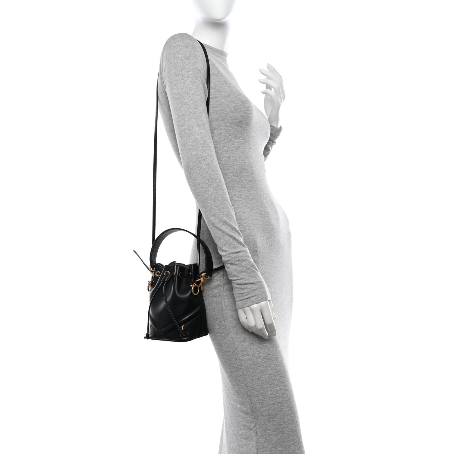 Vitello Century F is Fendi Eyebrow Monster Eyes Embossed Mini Mon Tresor Bucket Bag Black