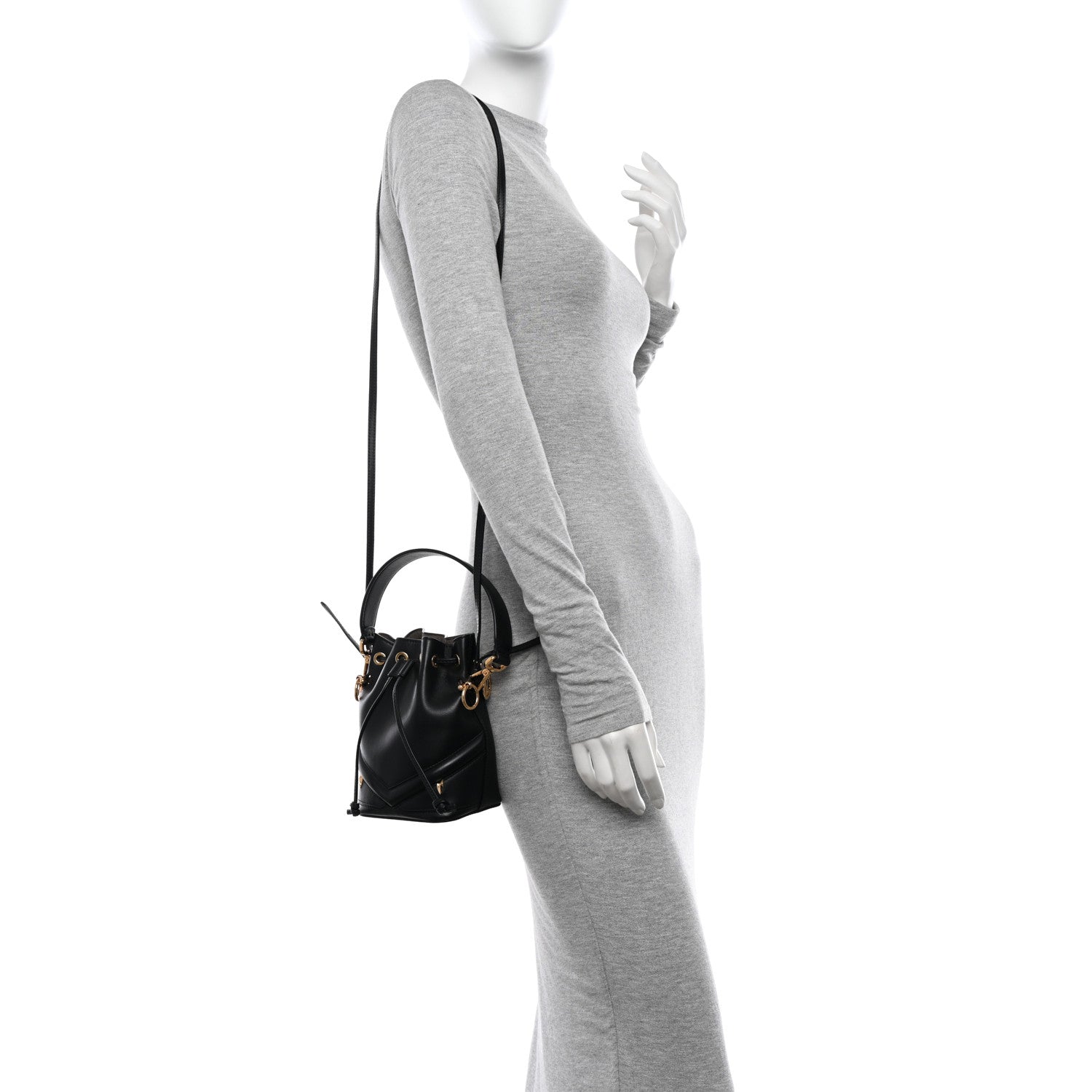 Fendi Vitello Century F is Fendi Eyebrow Monster Eyes Embossed Mini Mon Tresor Bucket Bag Black 2 of 11
