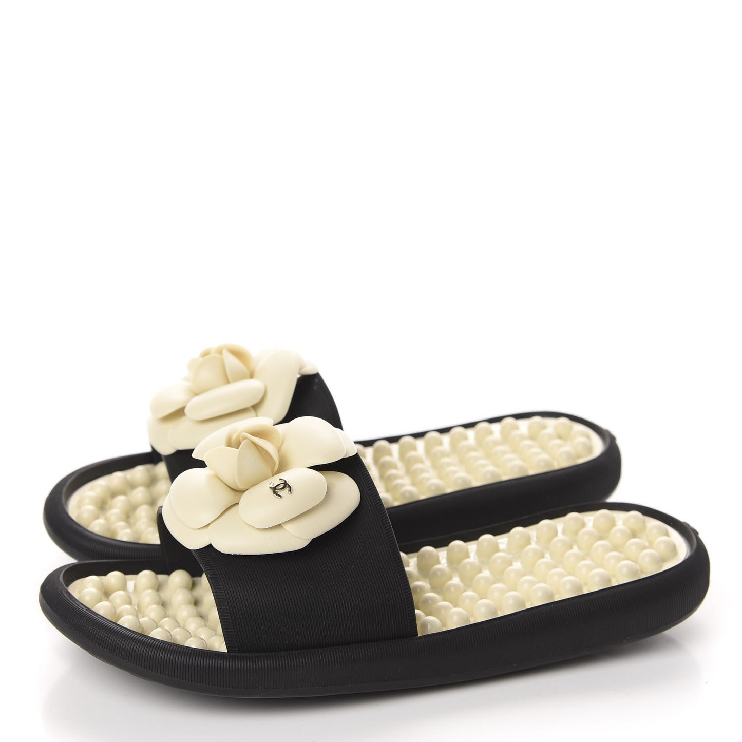 Thermoplastic PVC Camellia Mule Sandals 36 Black Ivory