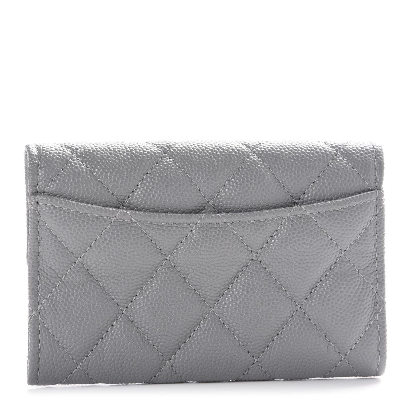 Caviar Quilted Flap Card Holder Wallet Dark Grey