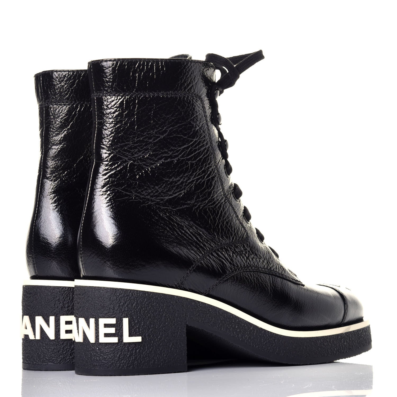Chanel Shiny Crumpled Lambskin Lace Up Boots 36.5 Black 4 of 11
