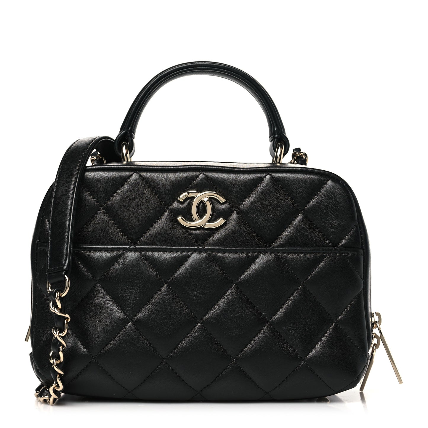 Lambskin Quilted Small Trendy CC Bowling Bag Black