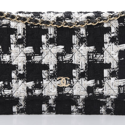Chanel Tweed Quilted Wallet On Chain WOC Black Ecru White 8 of 12