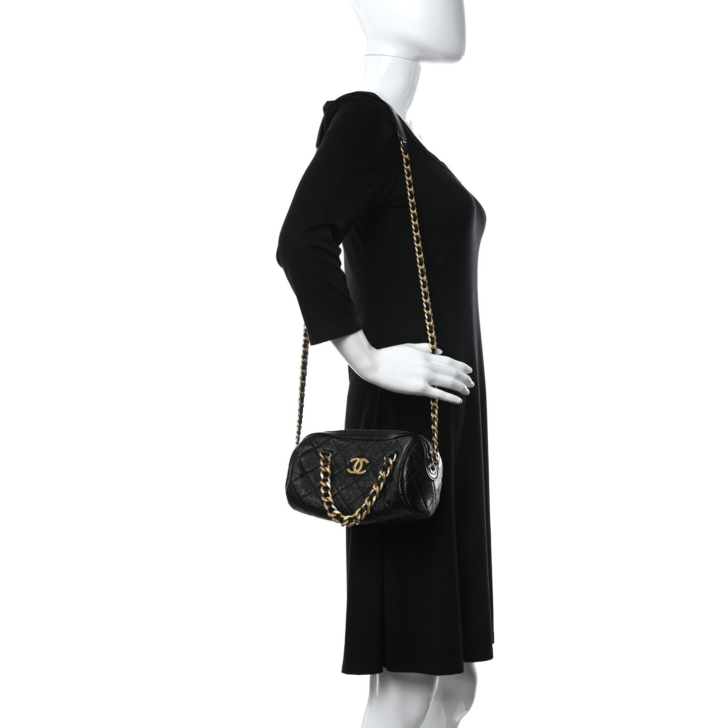 Shiny Lambskin Quilted Small Fashion Therapy Bowling Bag Black