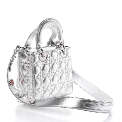 Christian Dior Metallic Grained Calfskin Cannage Small Lucky Badges My Lady Dior Silver 3 of 9
