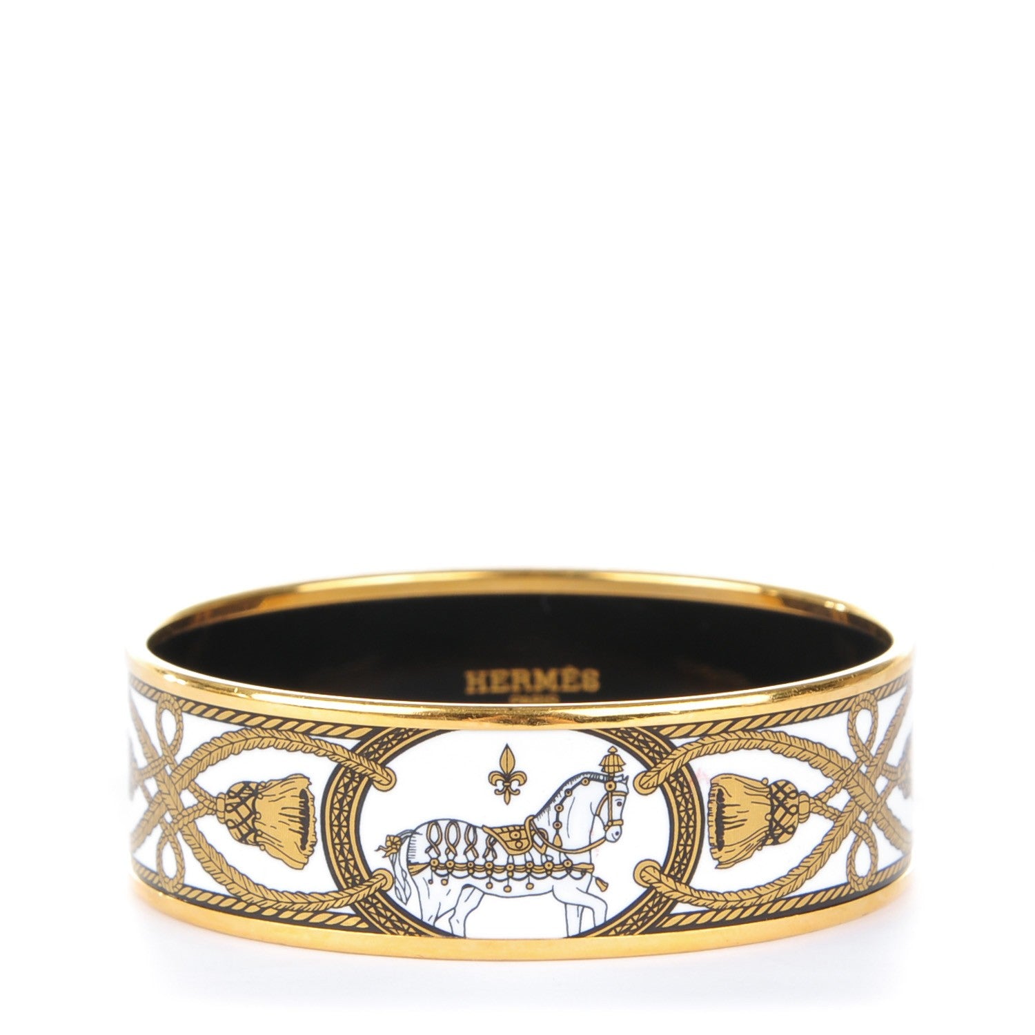 Hermes Enamel Printed Wide Grand Apparat Bracelet White 65 1 of 5