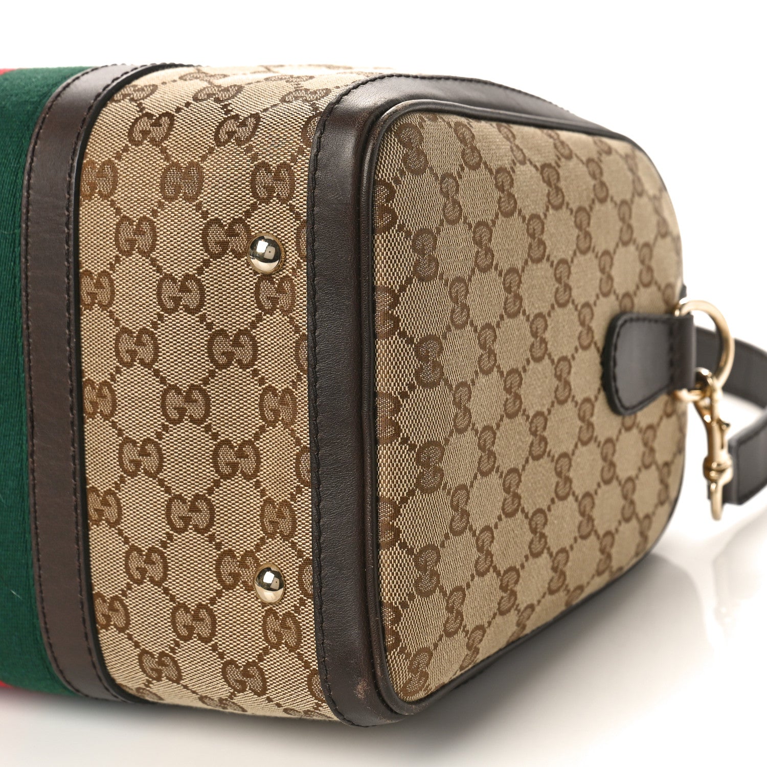 Gucci Monogram Selleria Calfskin Vintage Web Medium Boston Beige Ebony Cocoa 9 of 12
