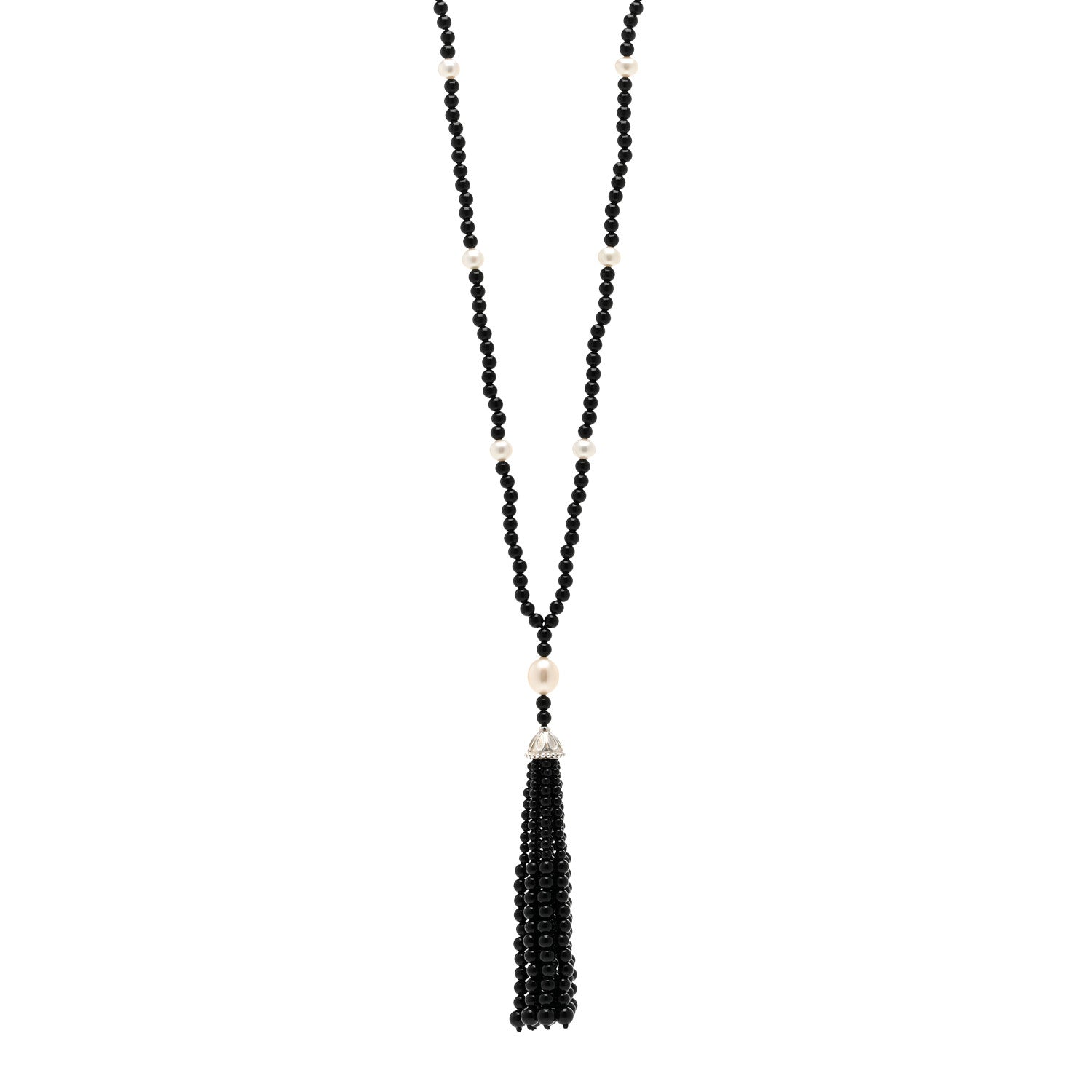 Tiffany Sterling Silver Black Onyx Freshwater Pearl Ziegfeld Tassel Necklace 1 of 4