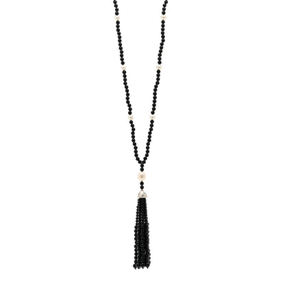 Tiffany Sterling Silver Black Onyx Freshwater Pearl Ziegfeld Tassel Necklace 1 of 4